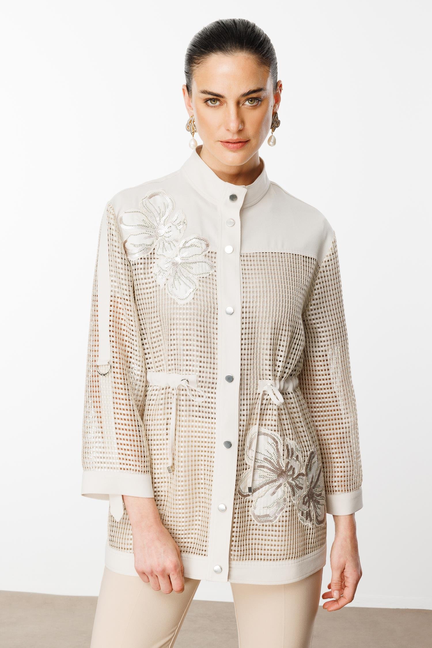 Modailgi  Nakışlı Beli Büzgülü File Detaylı İkili Takım Taş