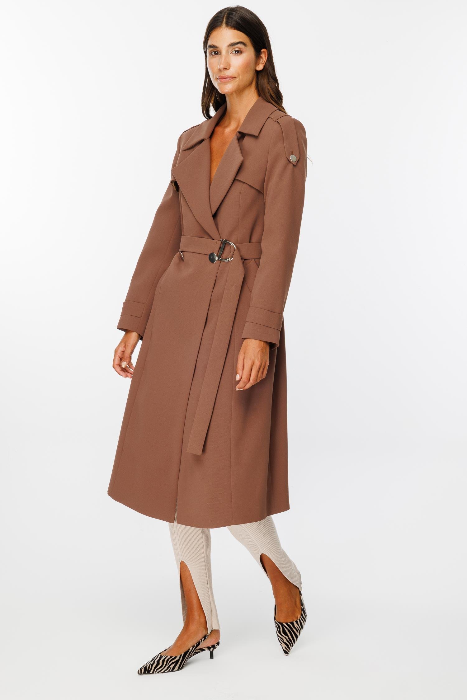 Modailgi  Omuzları Apoletli Trenç Taba