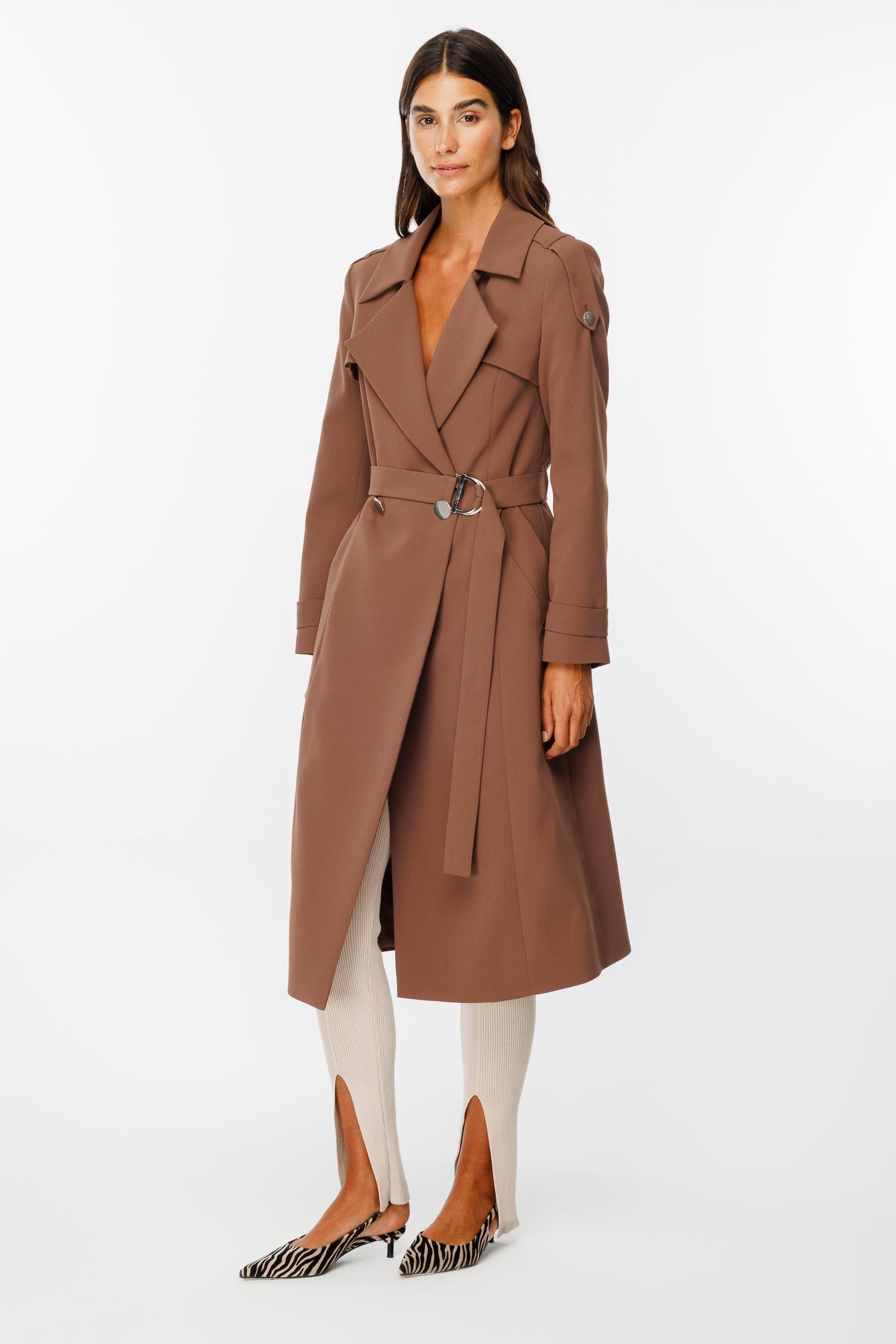 Modailgi  Omuzları Apoletli Trenç Taba