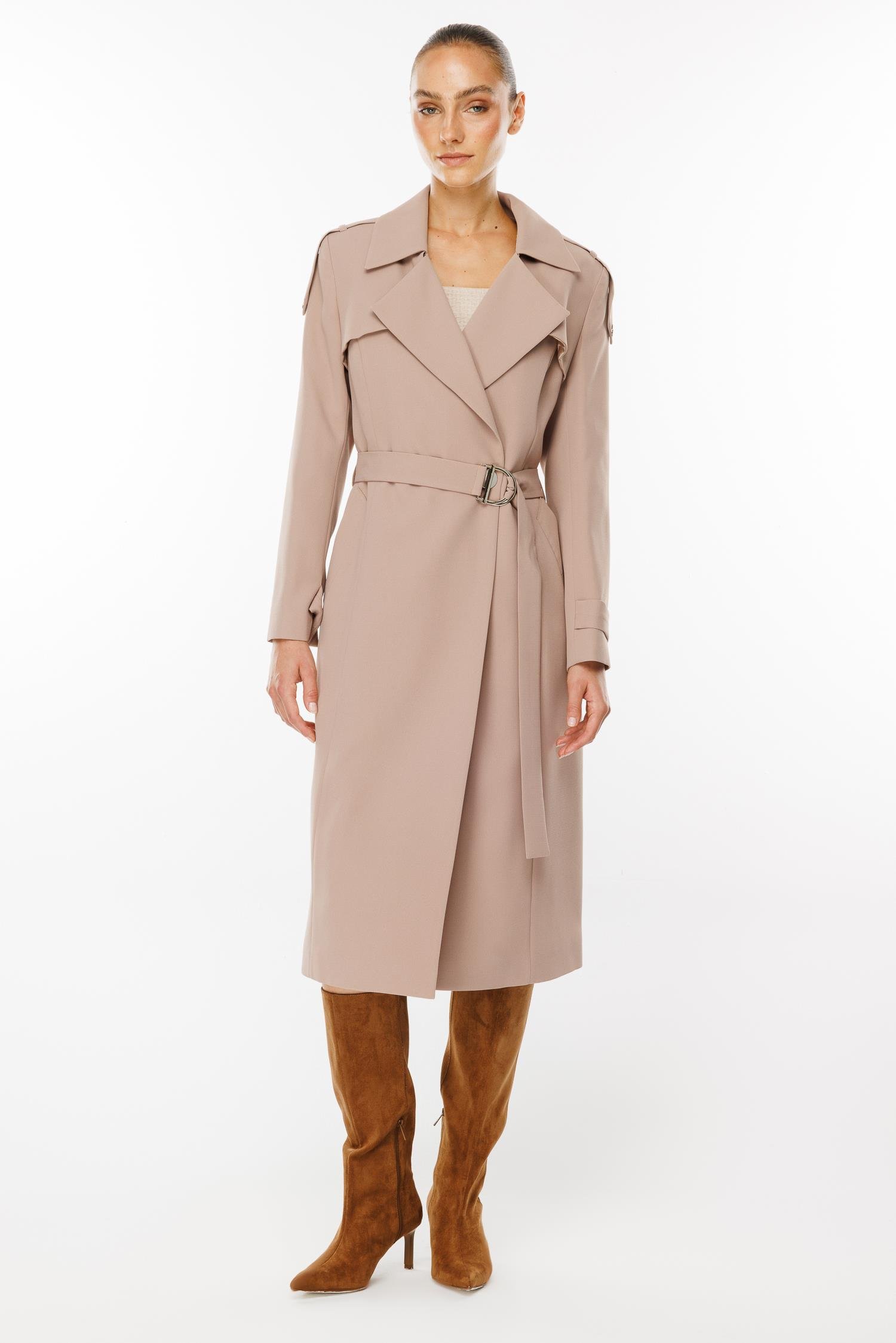 Modailgi  Omuzları Apoletli Trenç Vizon