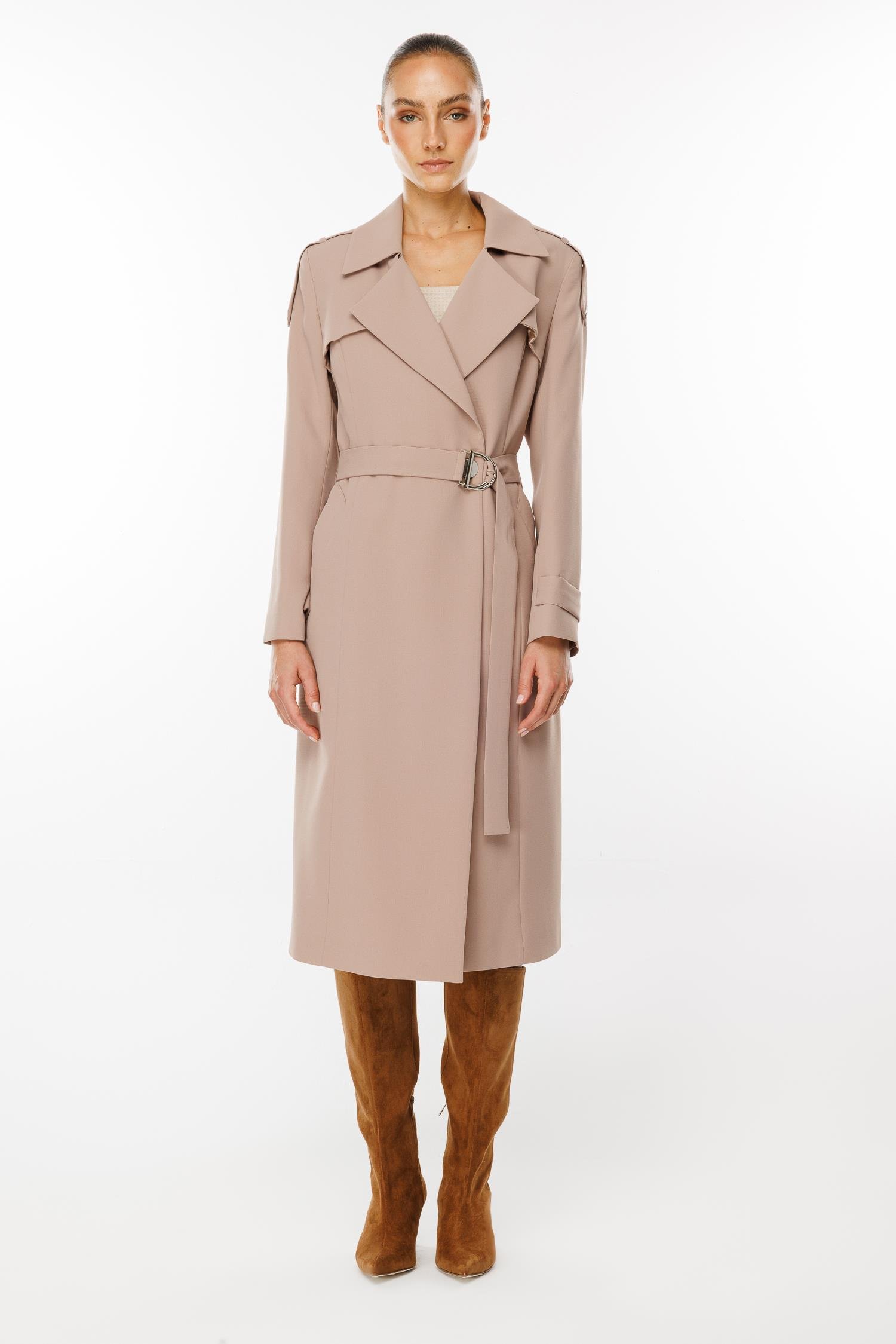 Modailgi  Omuzları Apoletli Trenç Vizon