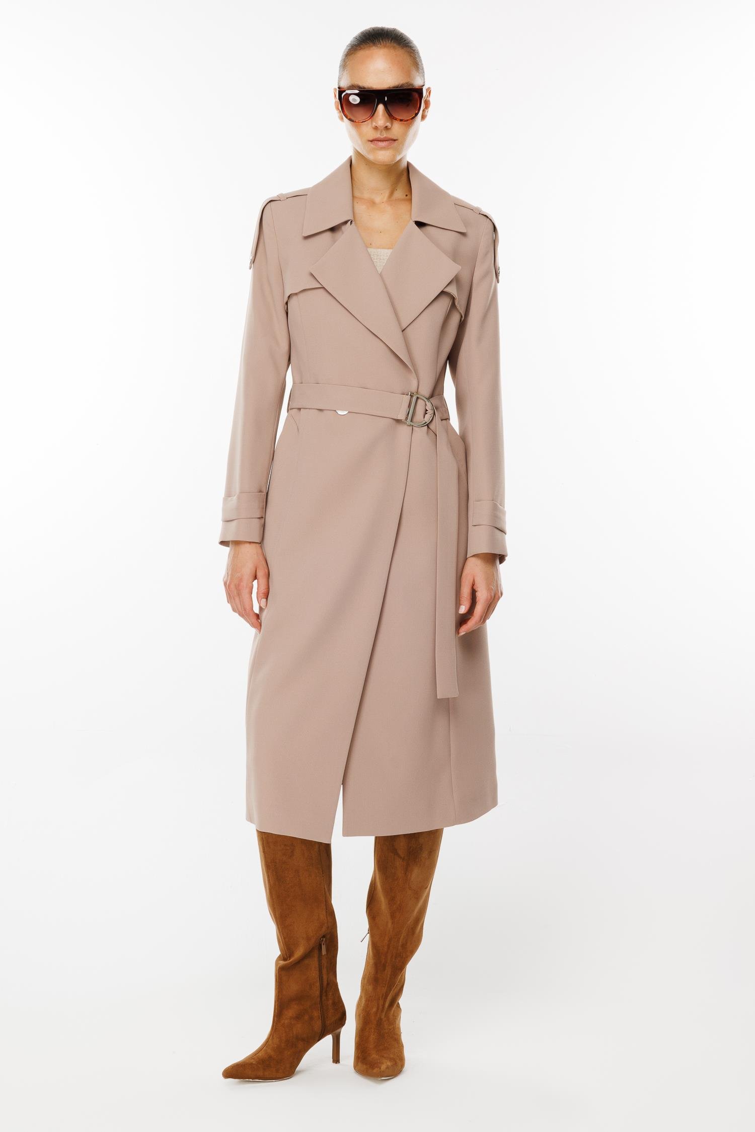 Modailgi  Omuzları Apoletli Trenç Vizon