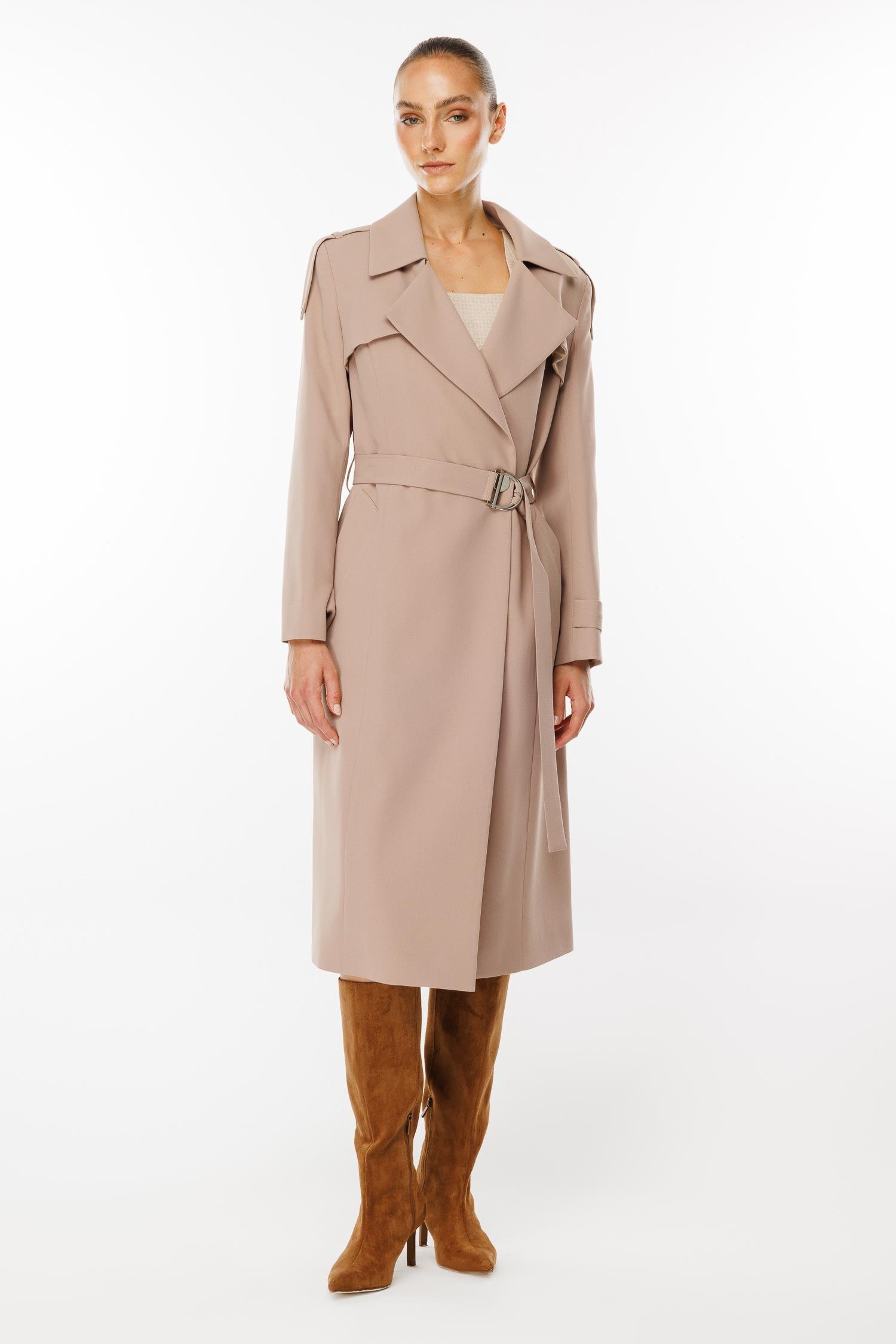 Modailgi  Omuzları Apoletli Trenç Vizon