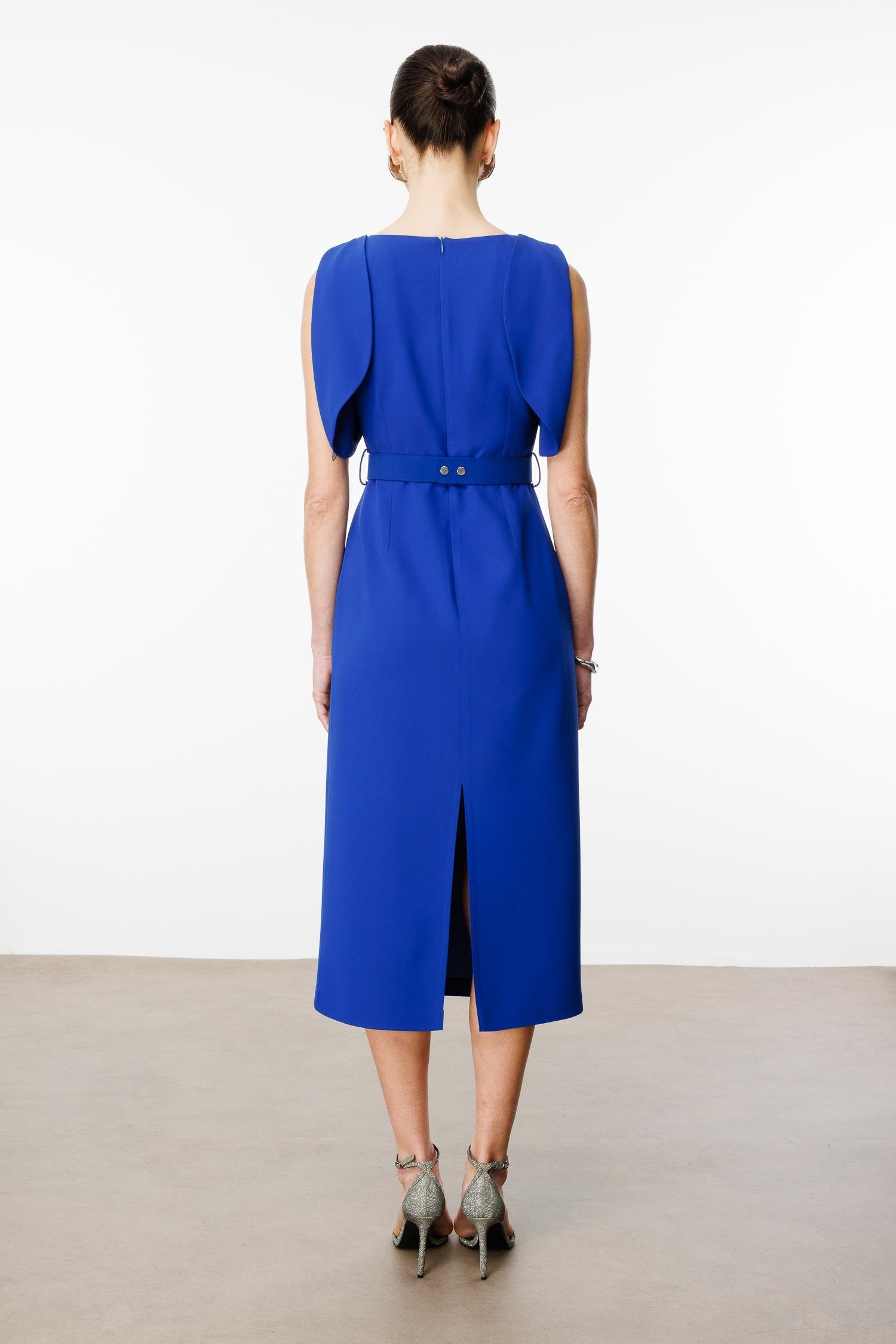 Modailgi  Omuzları İnci Detaylı Elbise Saks