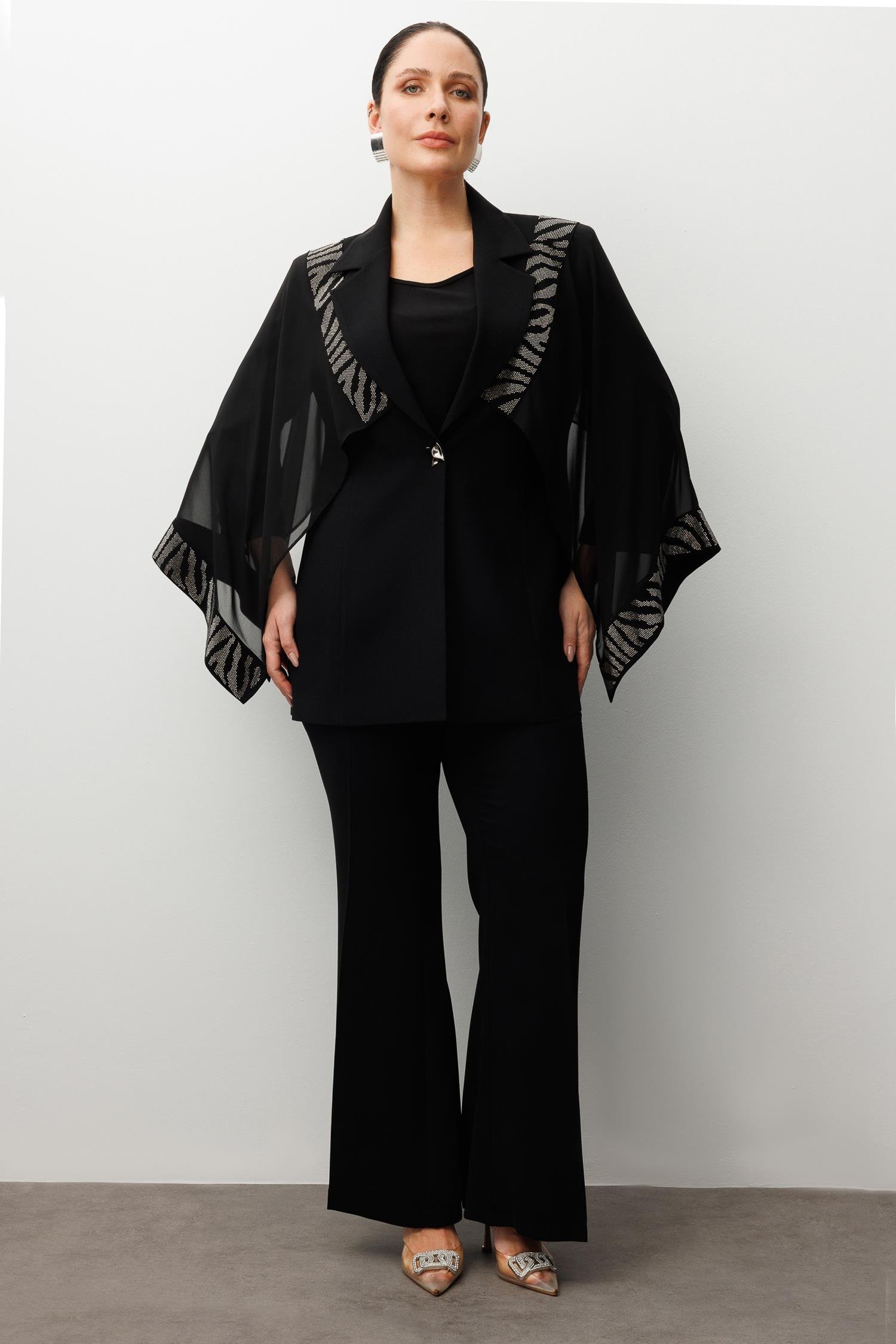 Modailgi  Omuzları Ve Kolları Taş Detaylı Pelerin Kol Ceket - 30057 Siyah