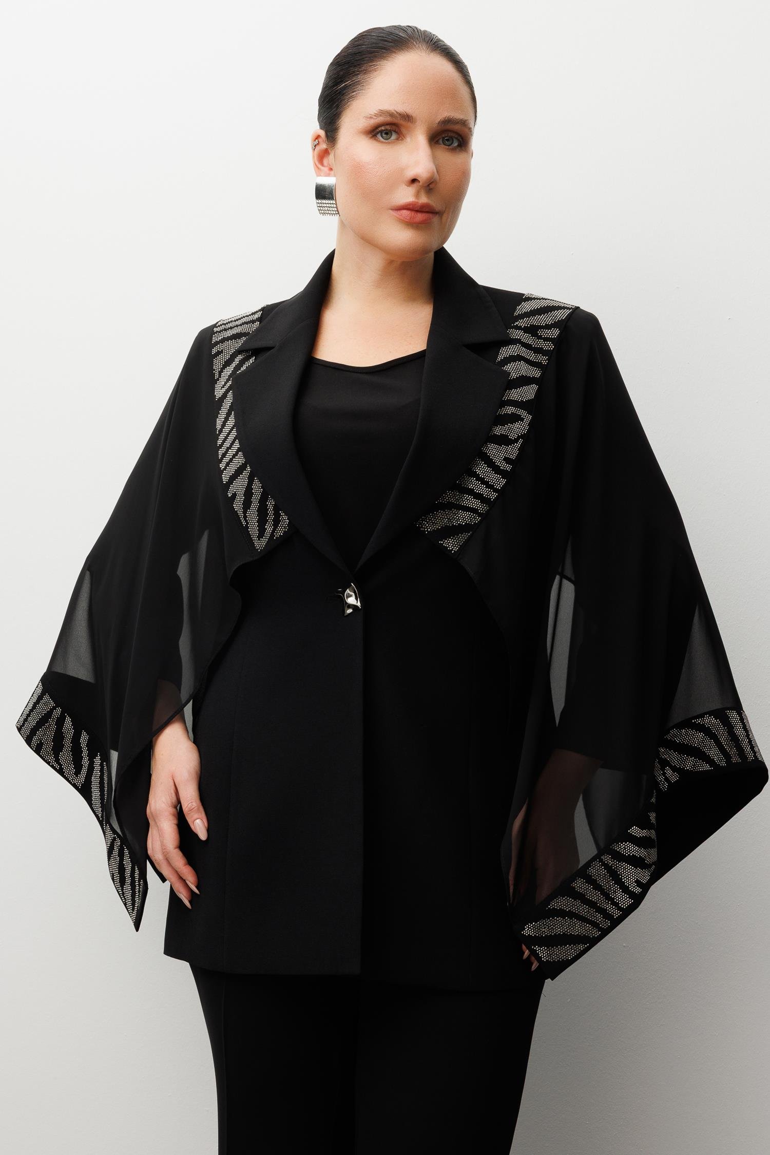 Modailgi  Omuzları Ve Kolları Taş Detaylı Pelerin Kol Ceket - 30057 Siyah