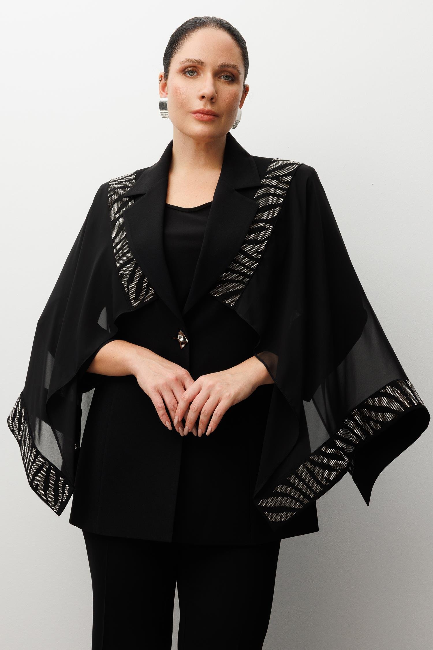 Modailgi  Omuzları Ve Kolları Taş Detaylı Pelerin Kol Ceket - 30057 Siyah