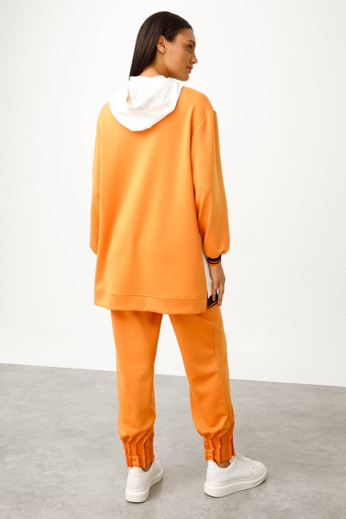 Modailgi  Ön Beden Baskılı Kapüşonlu Tunik Orange