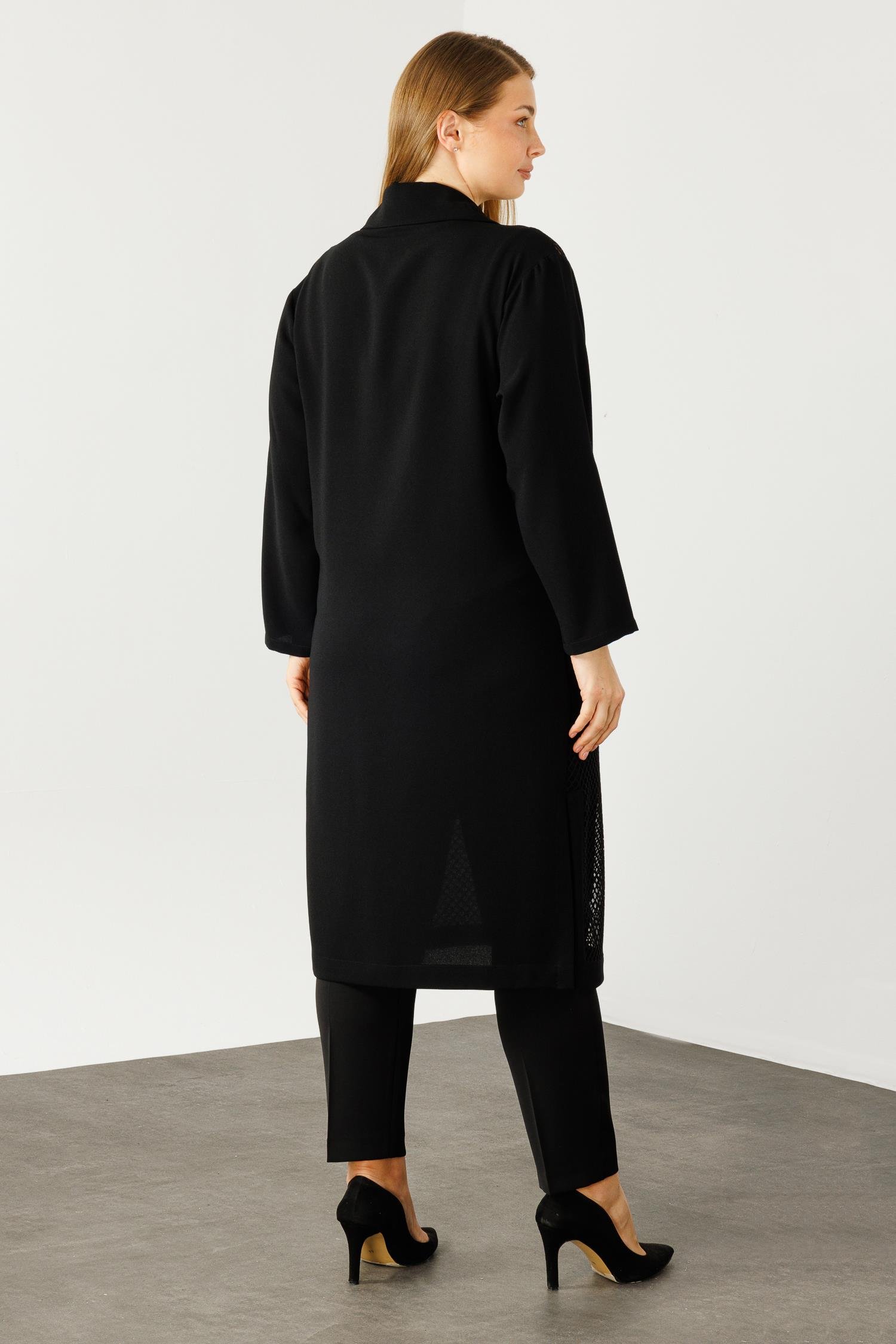 Modailgi  Ön Bedeni Fileli Taş Detaylı Kap Siyah