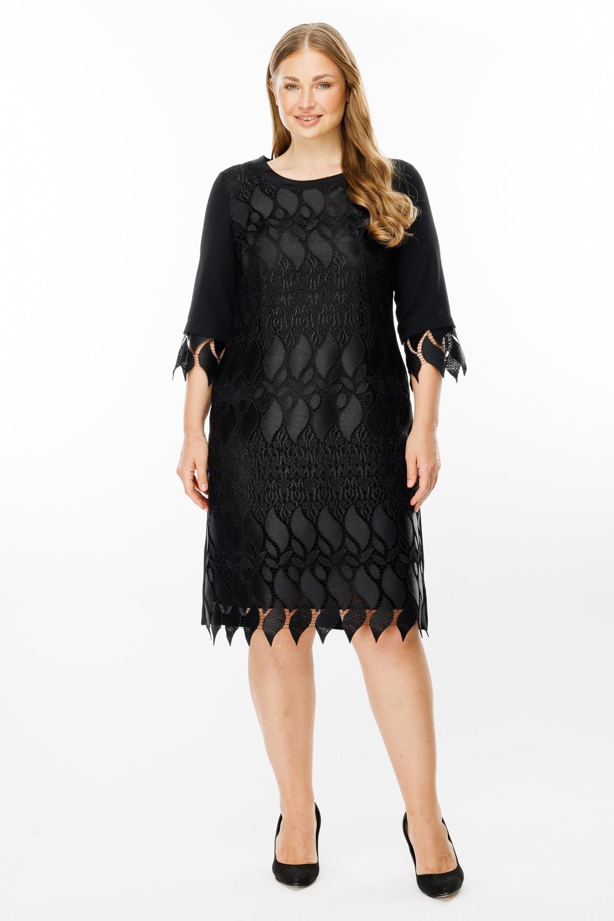 Modailgi  Ön Bedeni Güpür Dantelli Elbise Siyah