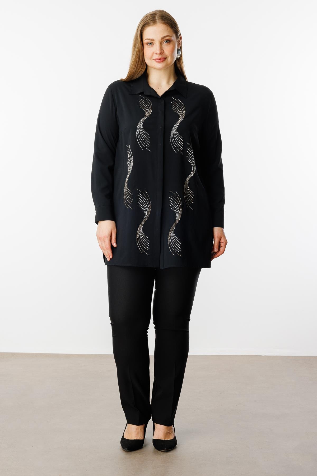 Modailgi  Ön Bedeni Taşlı Tunik Siyah