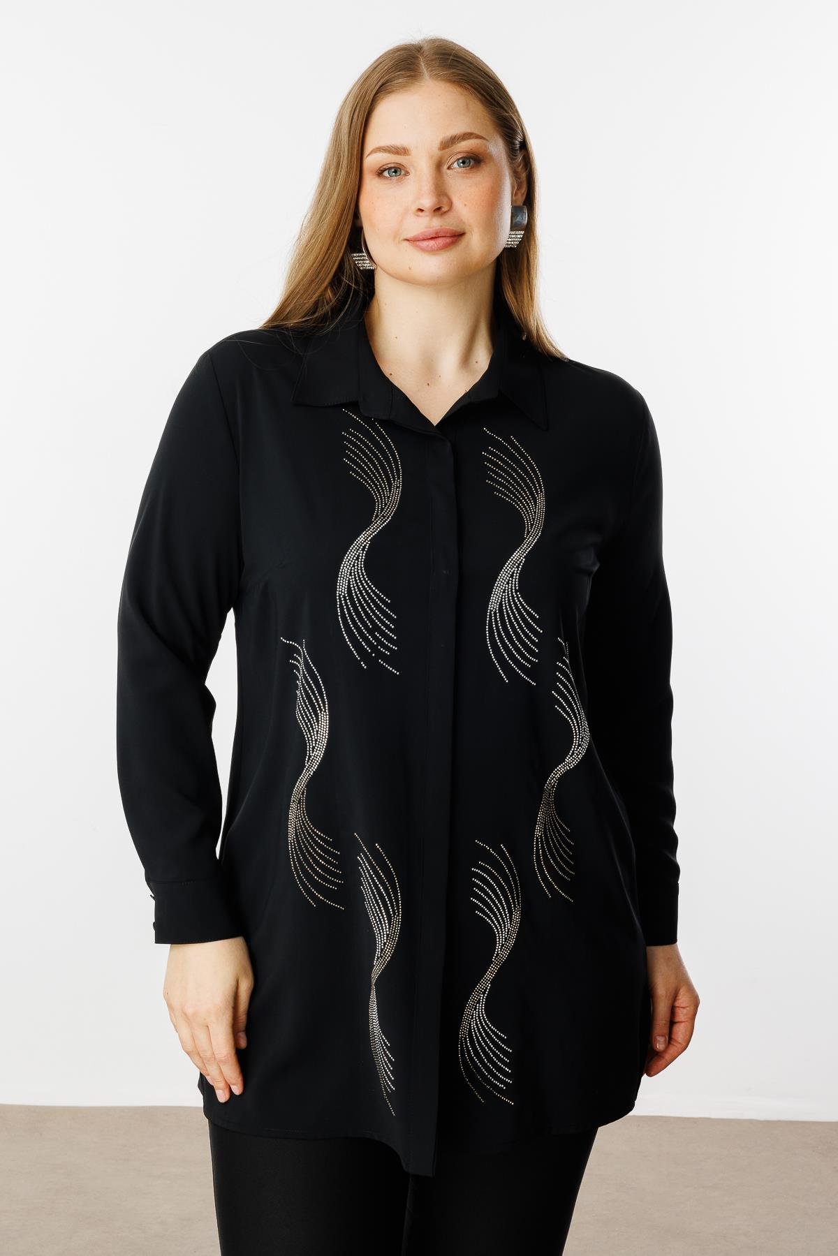 Modailgi  Ön Bedeni Taşlı Tunik Siyah