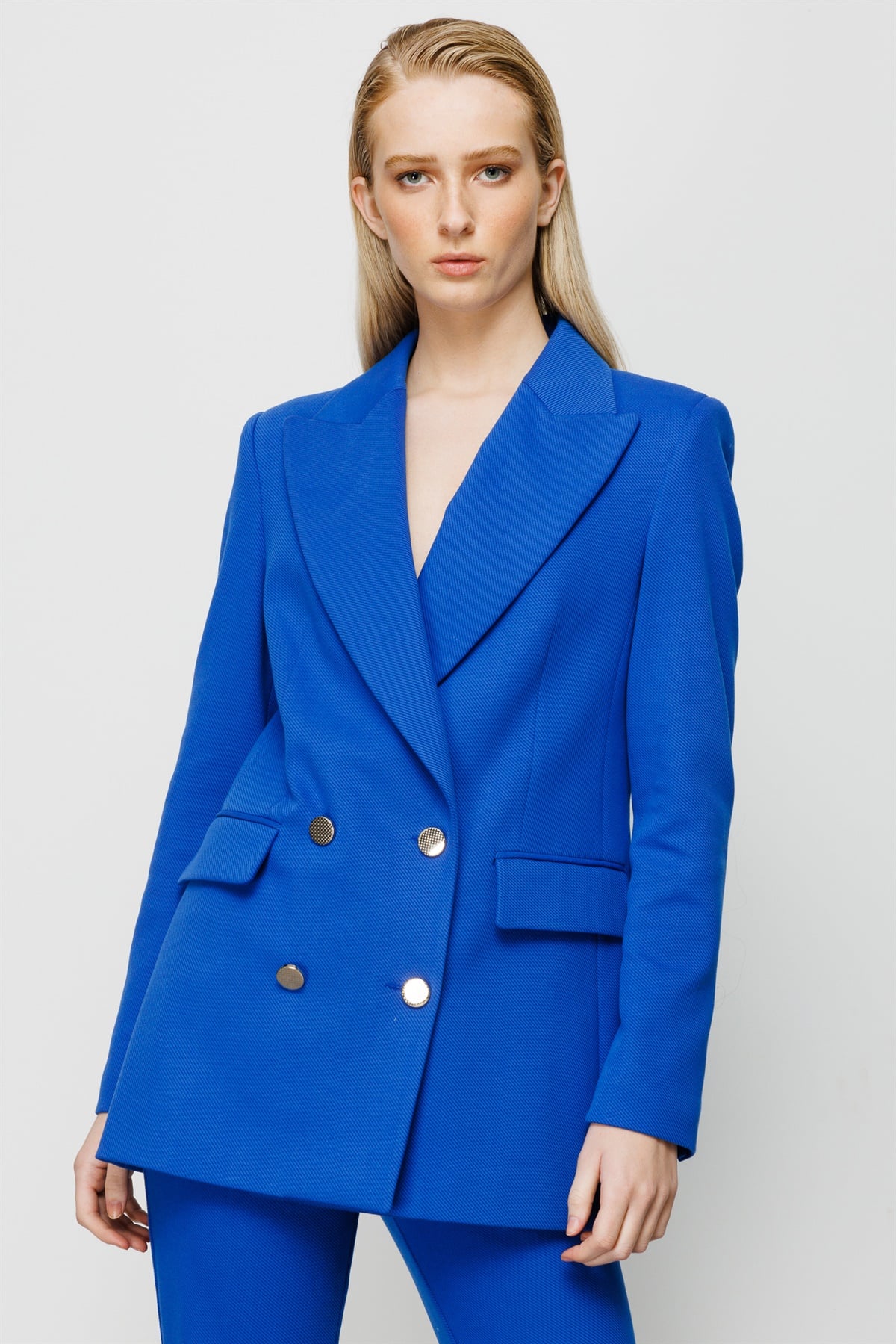 Modailgi  Oversize Dört Düğmeli Ceket Saks