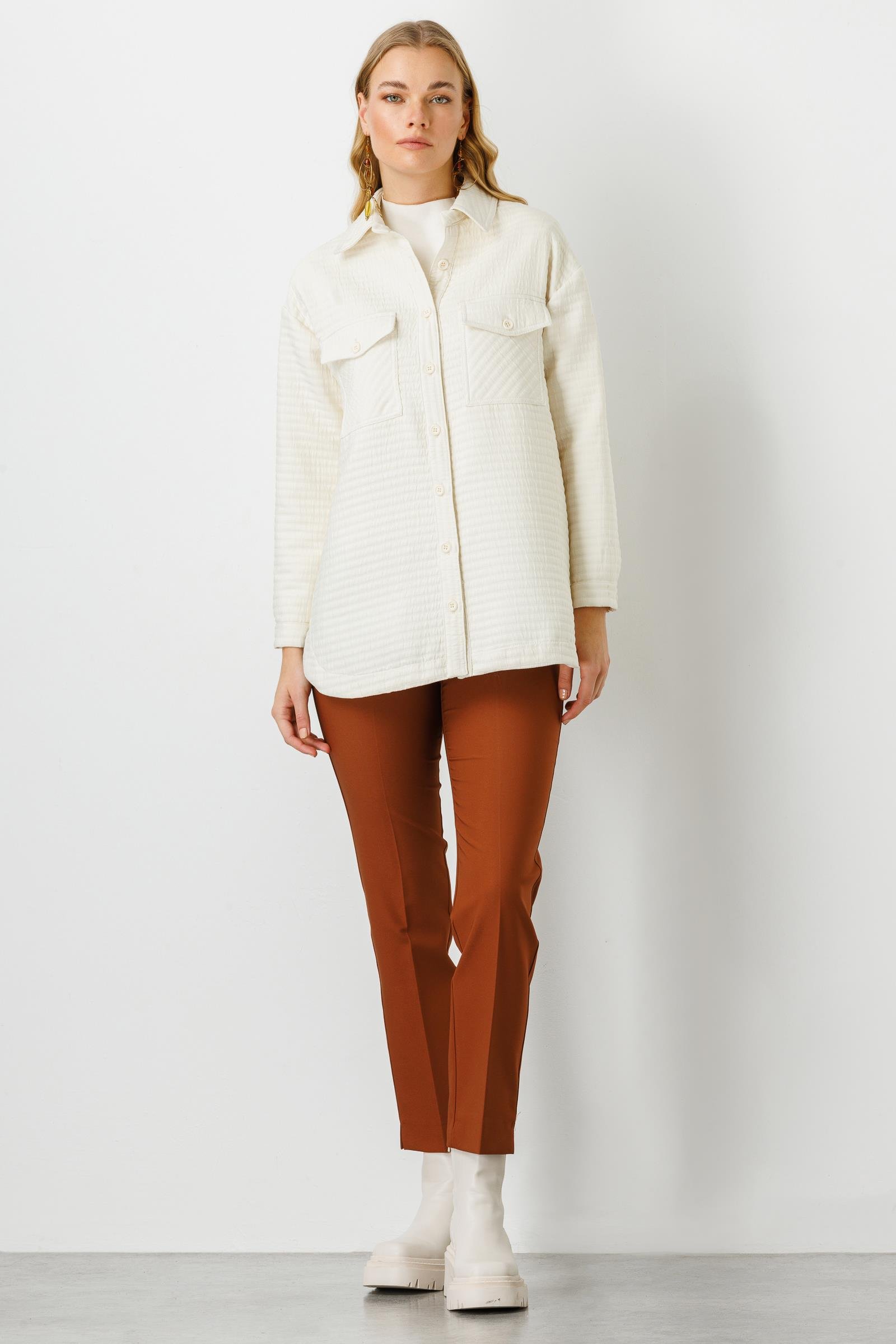 Modailgi  Oversize Kapitone Tunik Krem