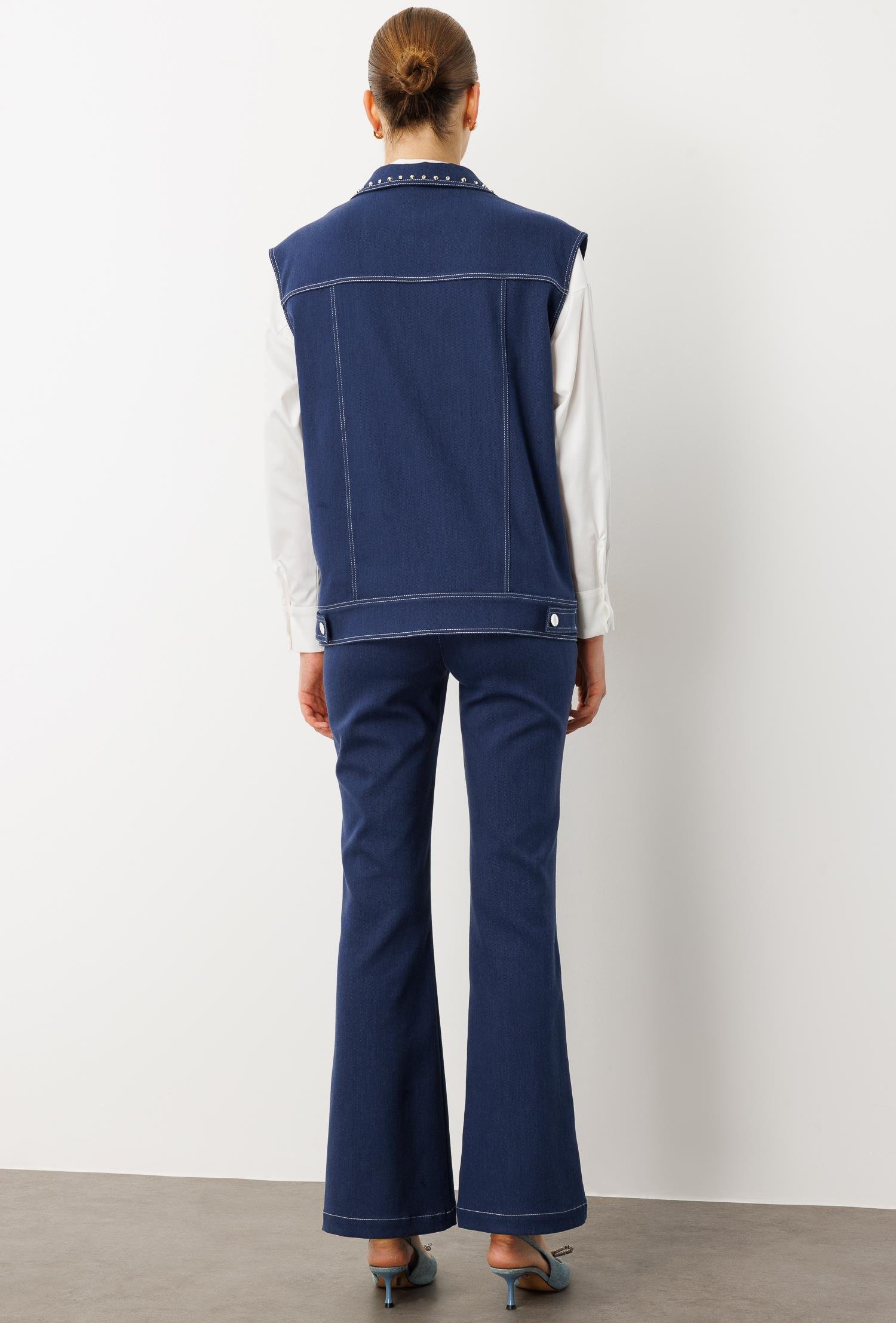 Modailgi  Oversize Metal Aksesuar Detaylı Yelek İndigo