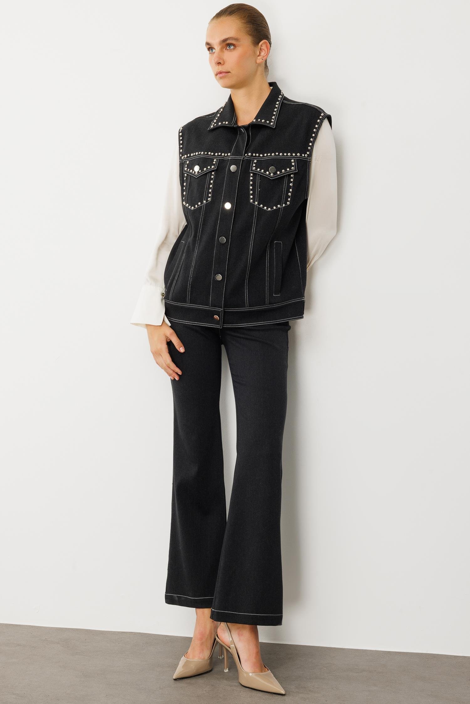 Modailgi  Oversize Metal Aksesuar Detaylı Yelek Siyah