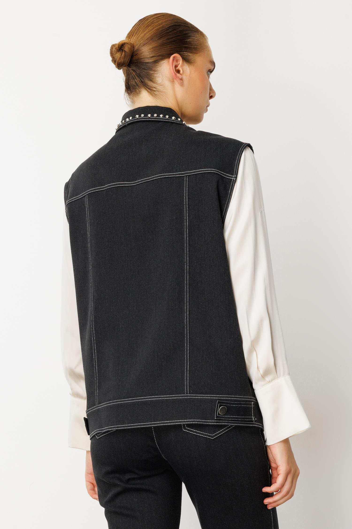 Modailgi  Oversize Metal Aksesuar Detaylı Yelek Siyah