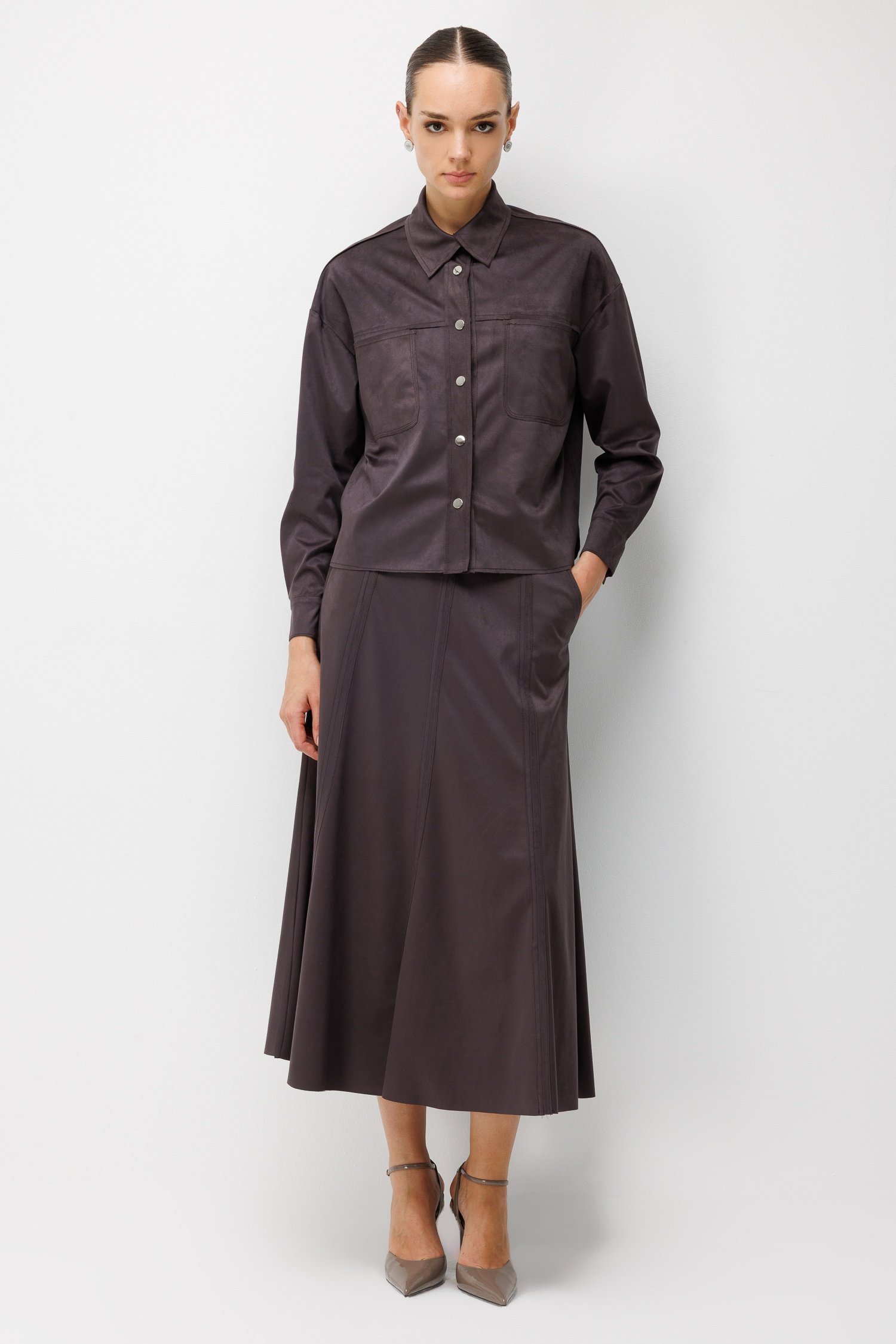 Modailgi  Oversize Pis Dikiş Süet Gömlek - 30109 Kahve