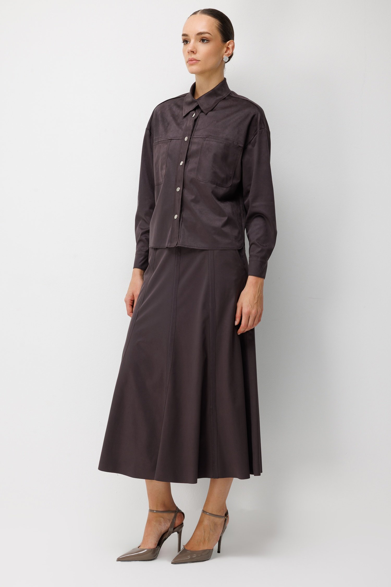 Modailgi  Oversize Pis Dikiş Süet Gömlek - 30109 Kahve