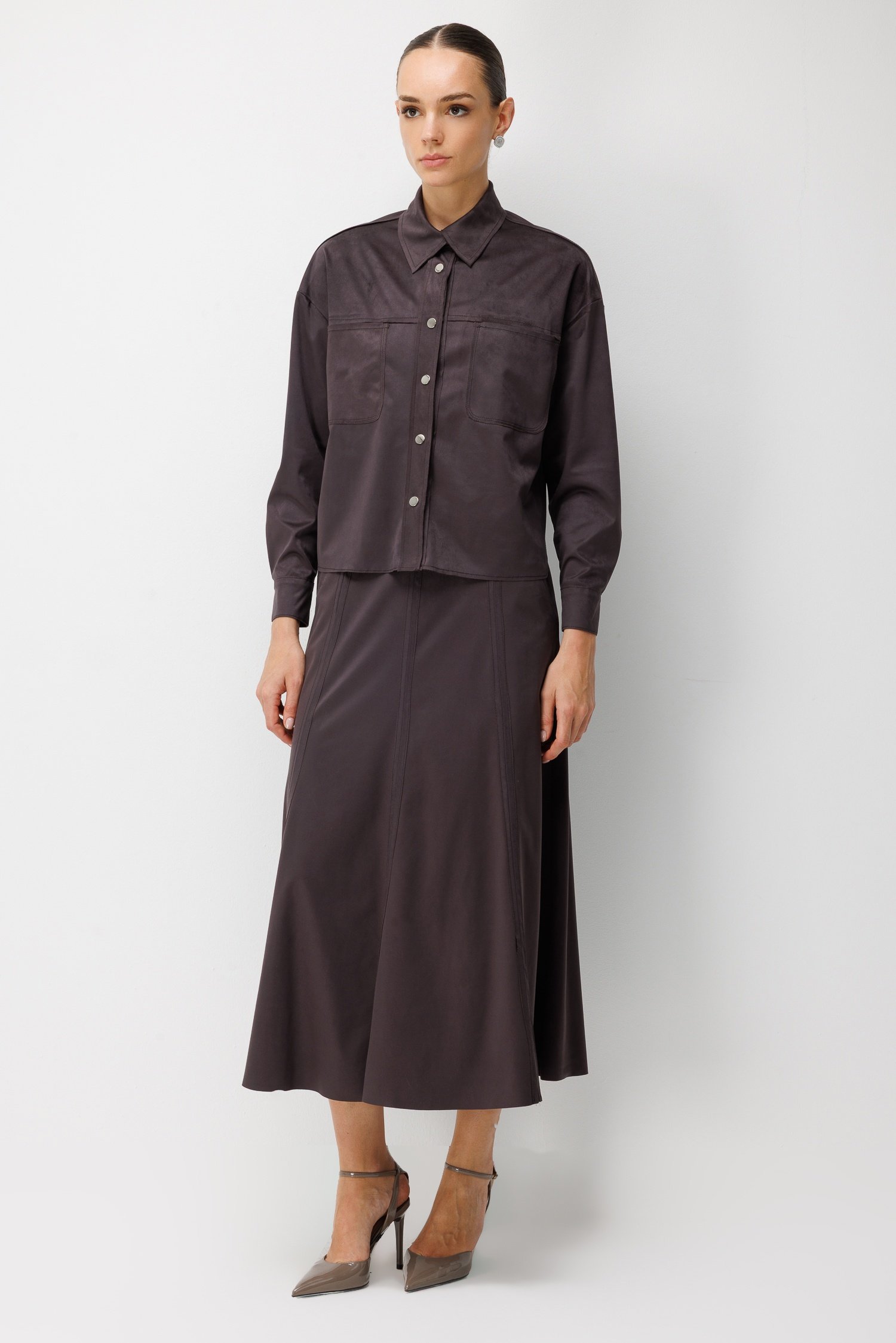 Modailgi  Oversize Pis Dikiş Süet Gömlek - 30109 Kahve