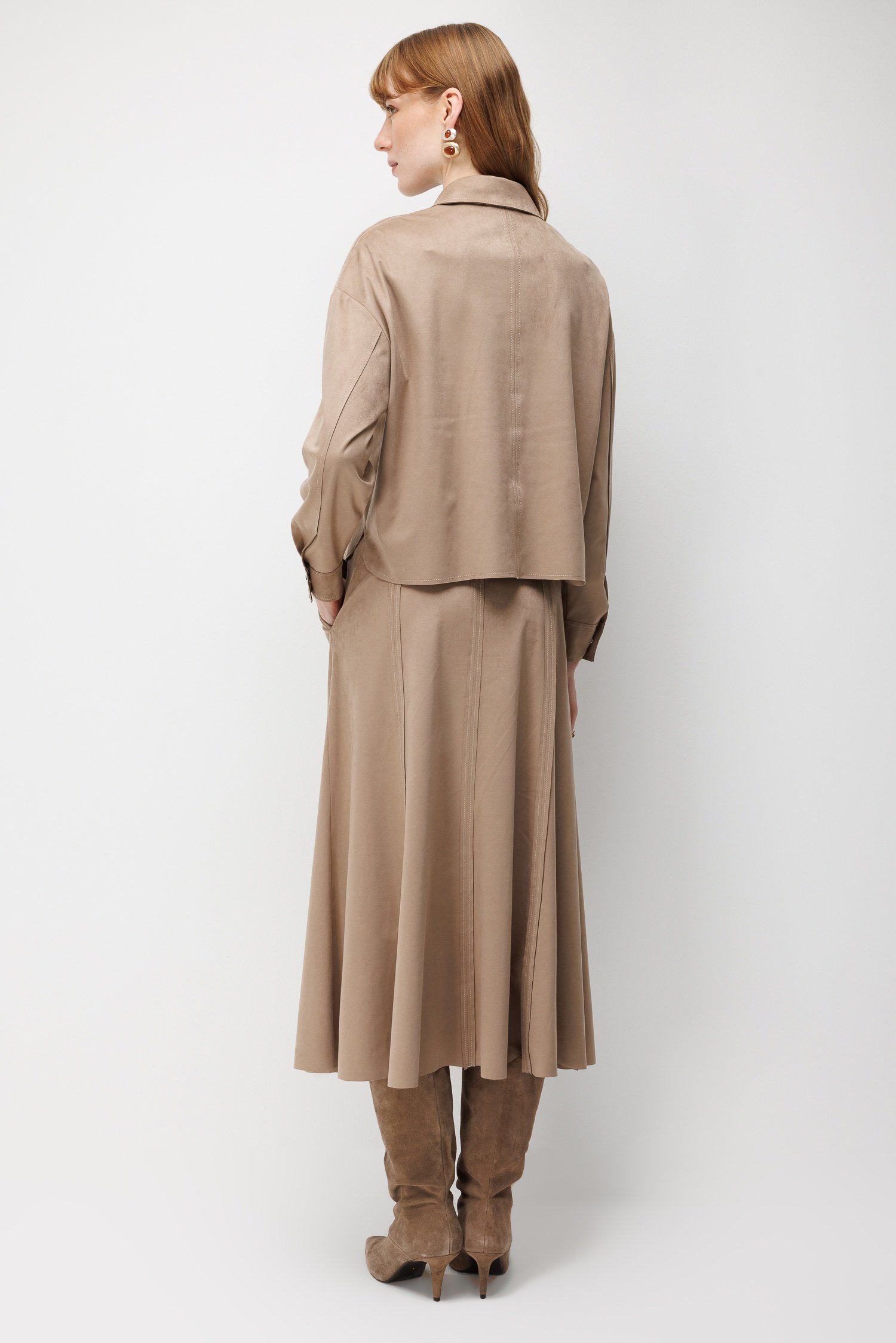 Modailgi  Oversize Pis Dikiş Süet Gömlek - 30109 Vizon