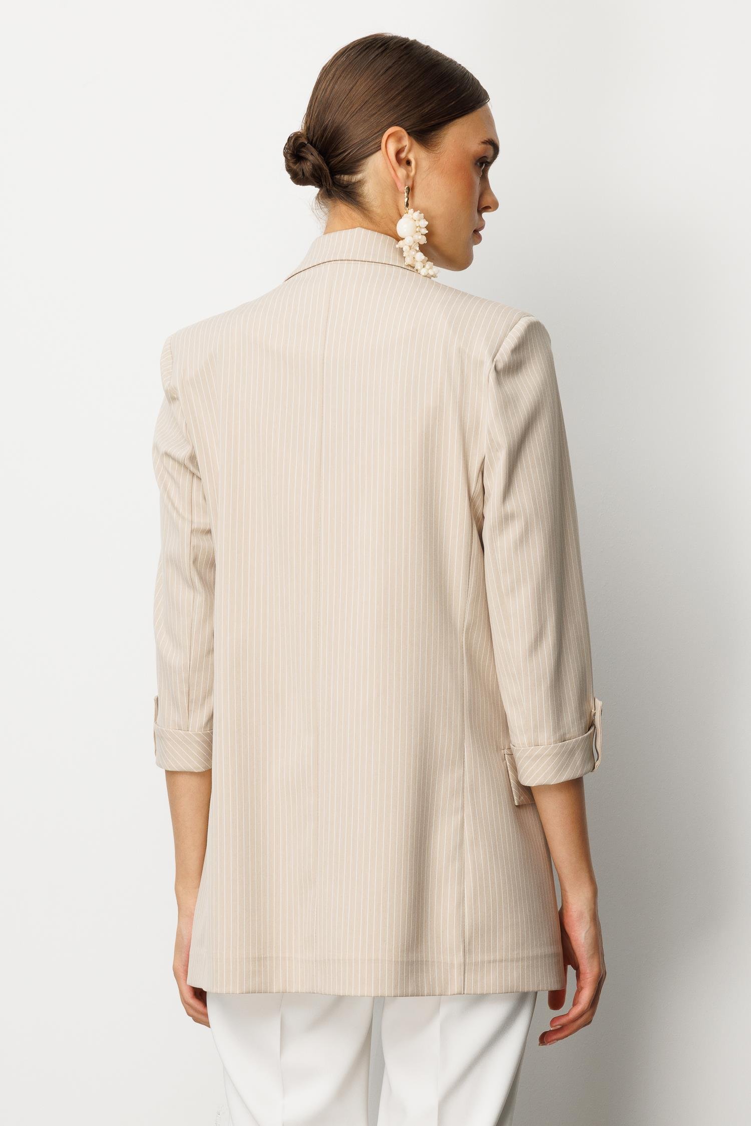 Modailgi  Oversize Tek Düğme Kapama Truvakar Kol Çizgili Yarım Astarlı Ceket Taş