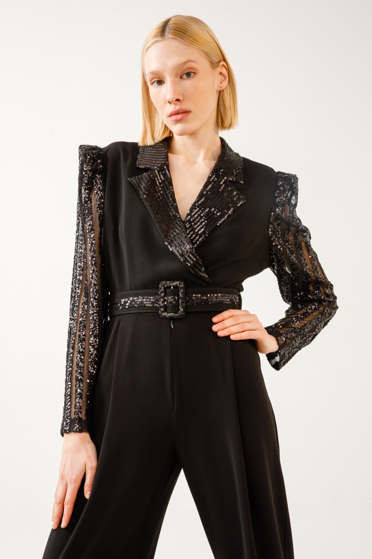 Modailgi  Payet Detaylı Tulum Siyah