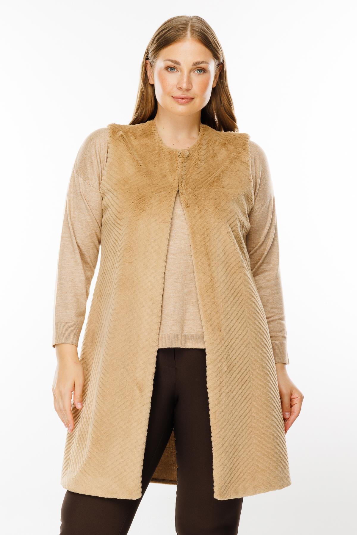 Modailgi  Peluş Kürklü Yelek Camel