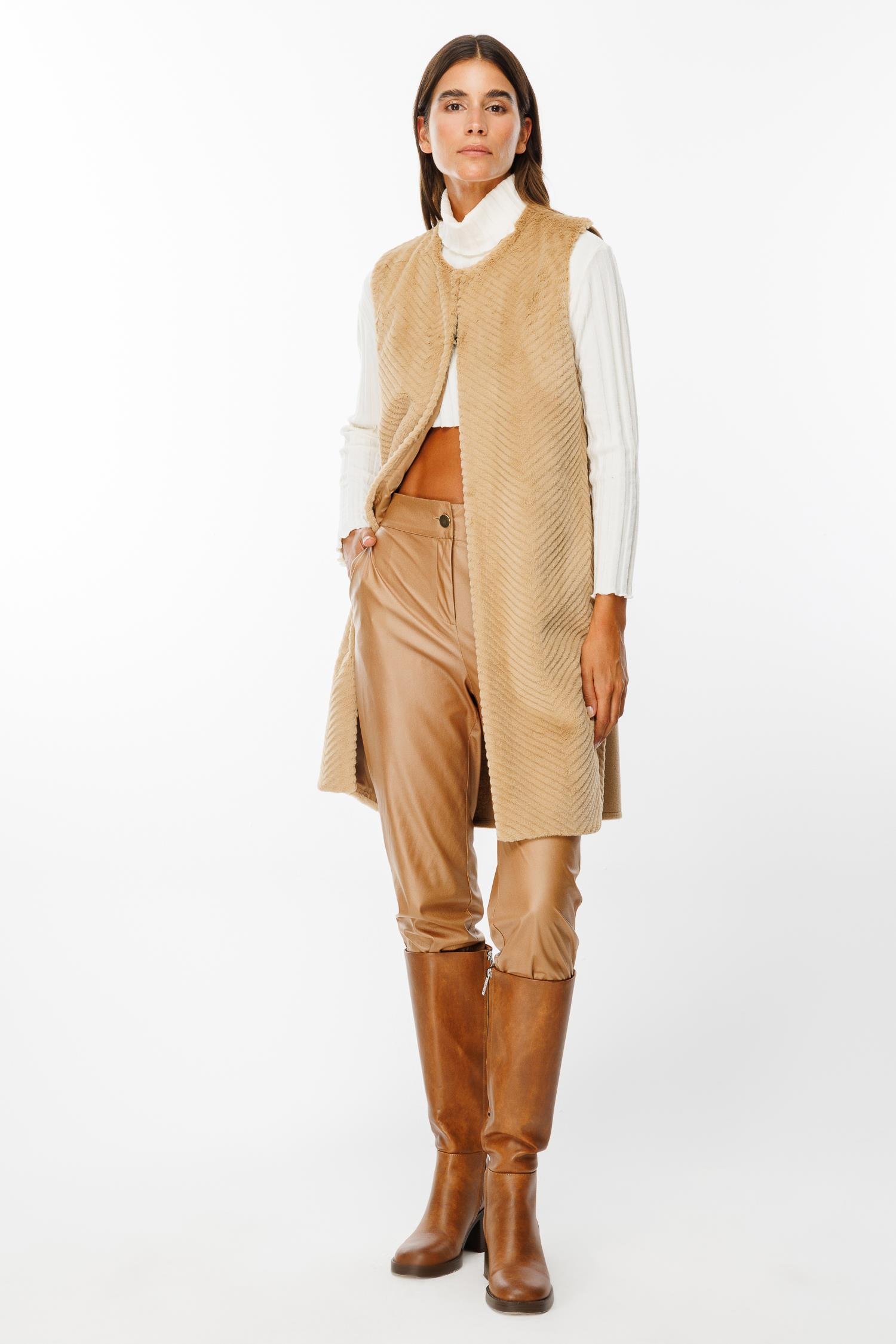 Modailgi  Peluş Kürklü Yelek Camel