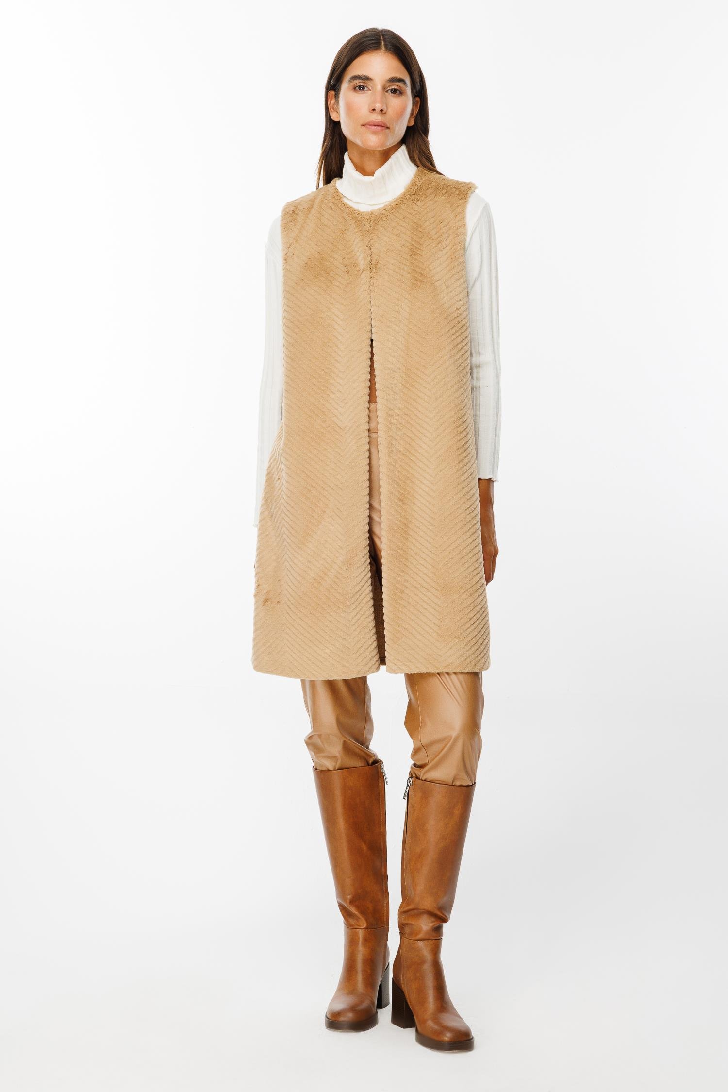 Modailgi  Peluş Kürklü Yelek Camel