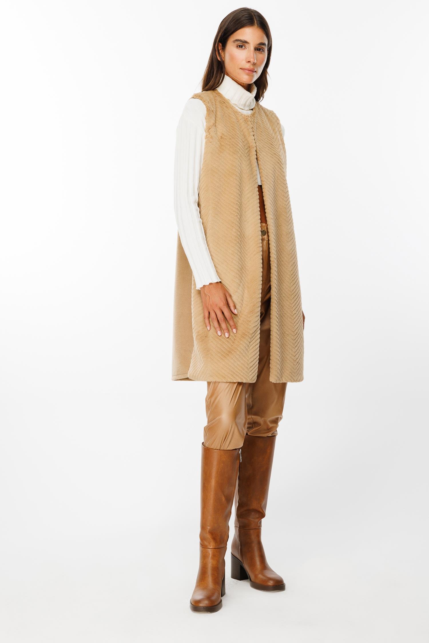Modailgi  Peluş Kürklü Yelek Camel