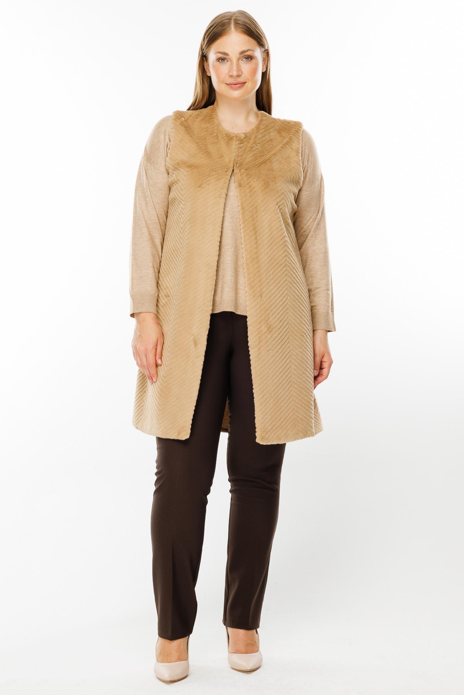 Modailgi  Peluş Kürklü Yelek Camel