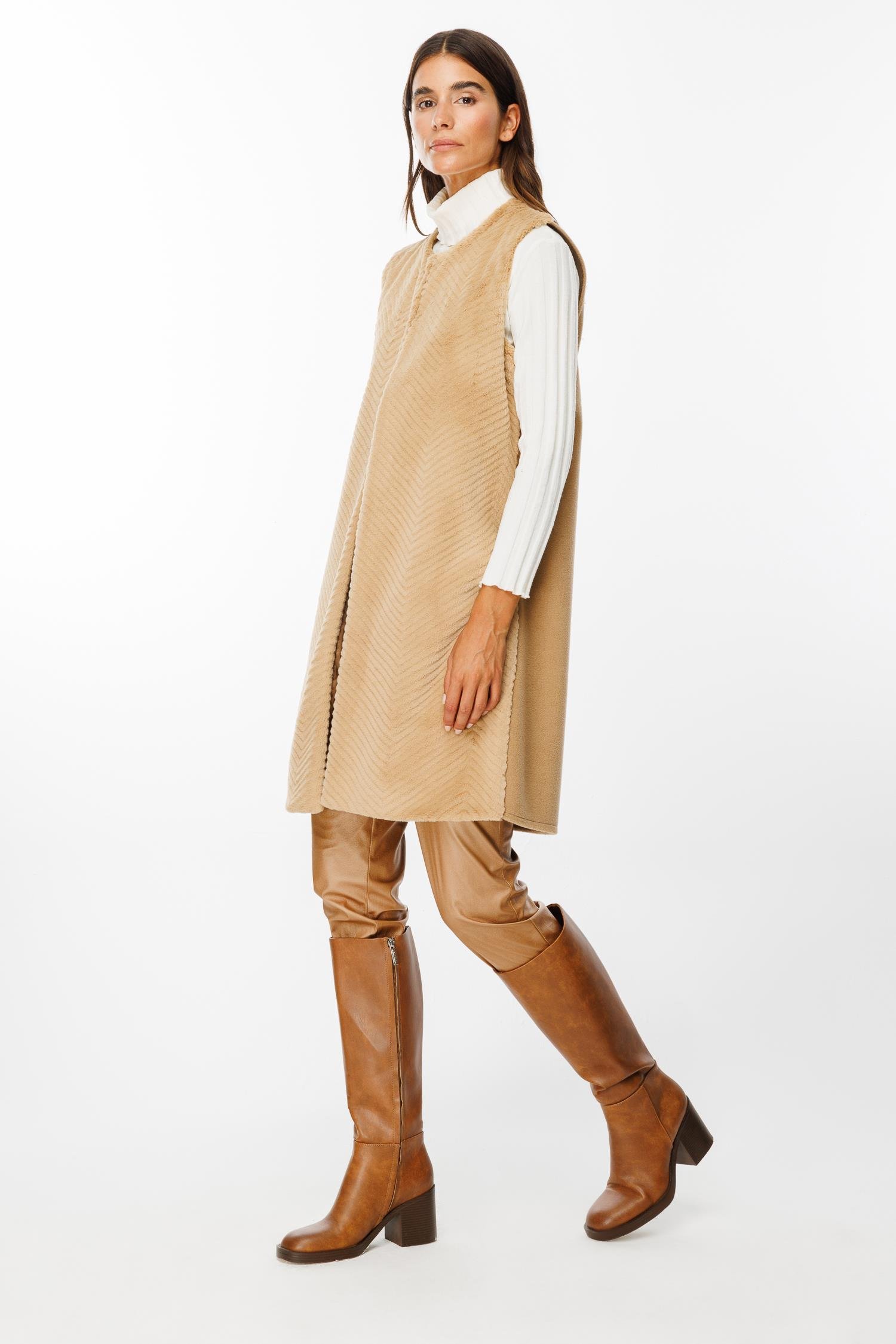 Modailgi  Peluş Kürklü Yelek Camel
