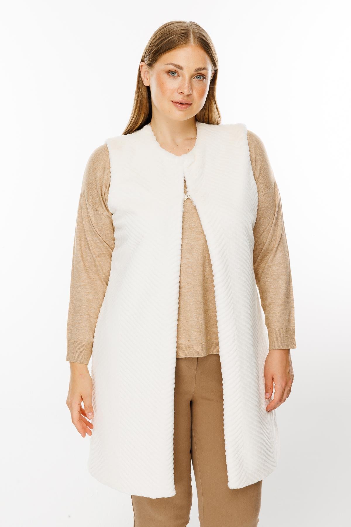 Modailgi  Peluş Kürklü Yelek Ekru