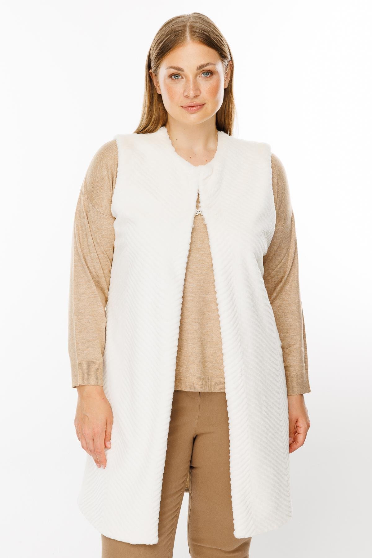 Modailgi  Peluş Kürklü Yelek Ekru