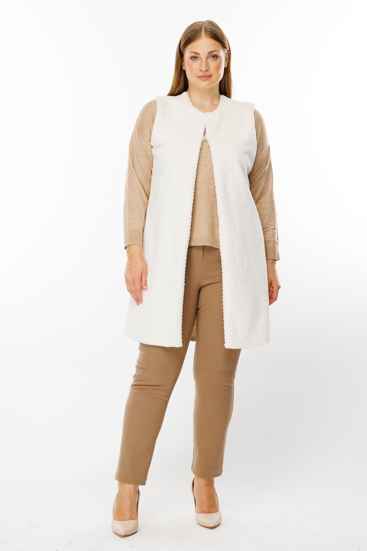 Modailgi  Peluş Kürklü Yelek Ekru