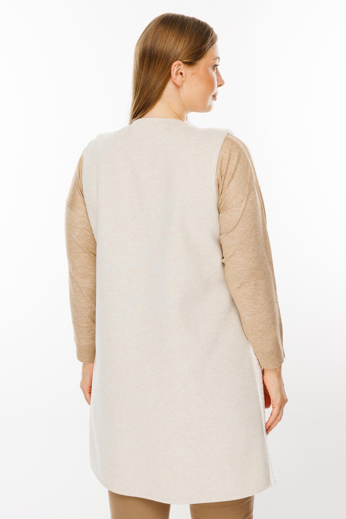 Modailgi  Peluş Kürklü Yelek Ekru