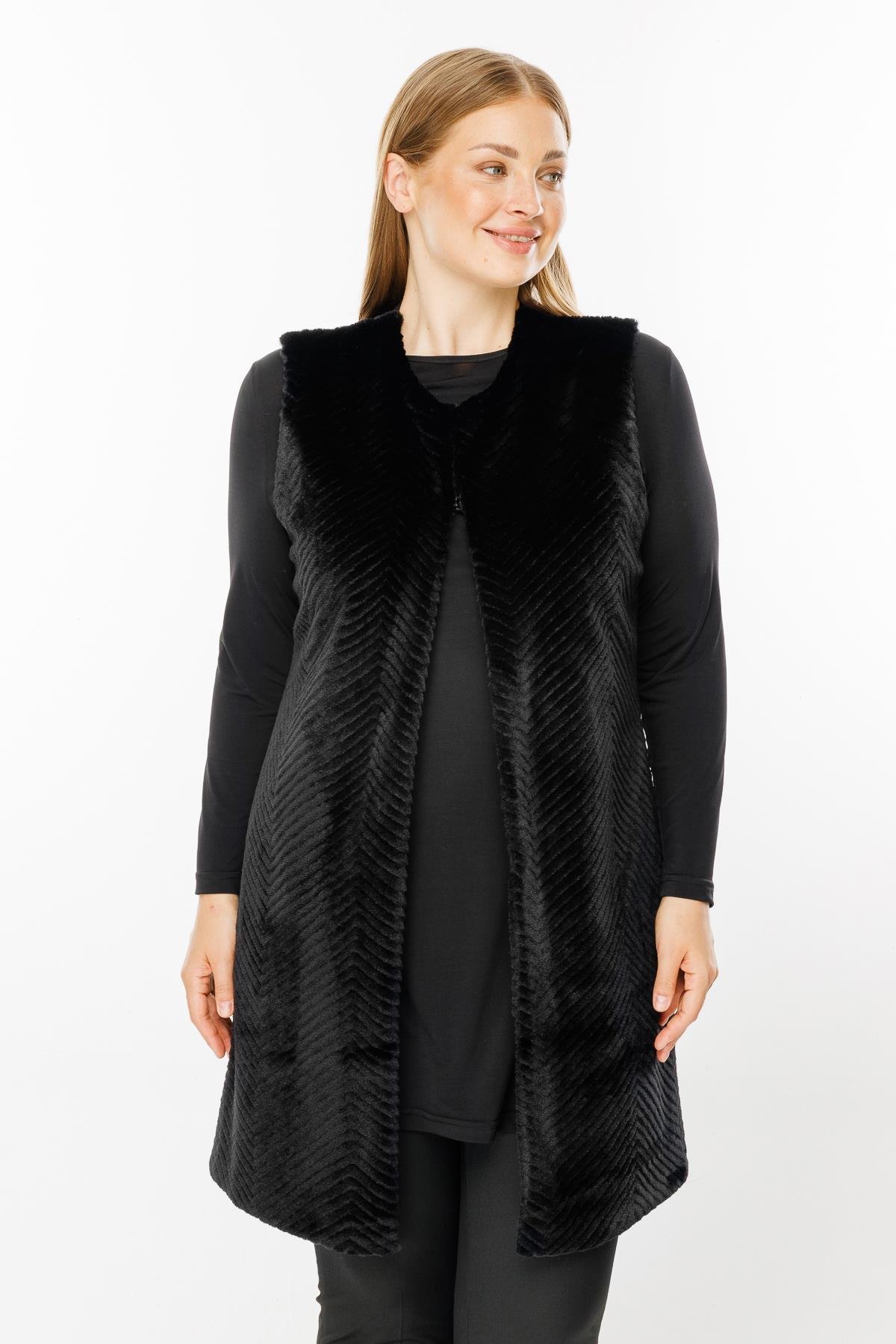 Modailgi  Peluş Kürklü Yelek Siyah