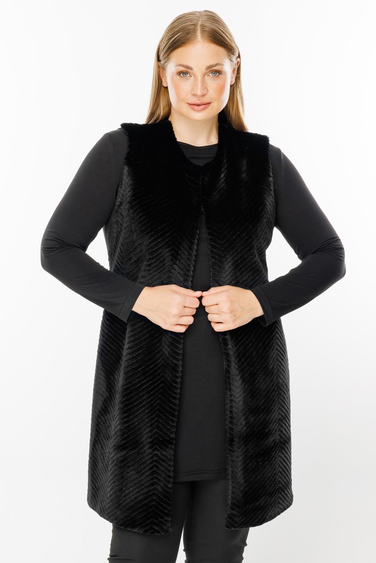 Modailgi  Peluş Kürklü Yelek Siyah