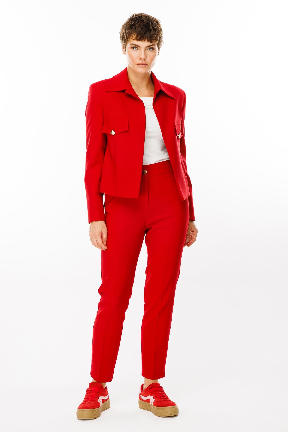 Modailgi  Pens ve Kapak Detaylı Kısa Ceket Kırmızı