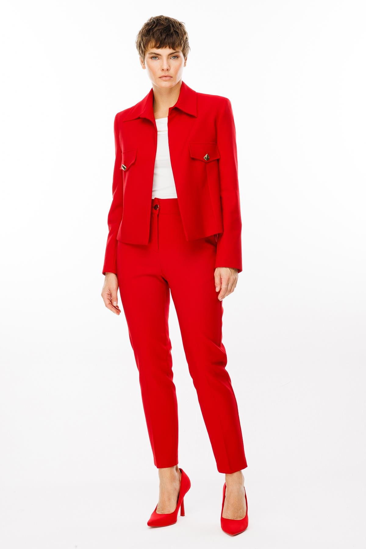 Modailgi  Pens ve Kapak Detaylı Kısa Ceket Kırmızı