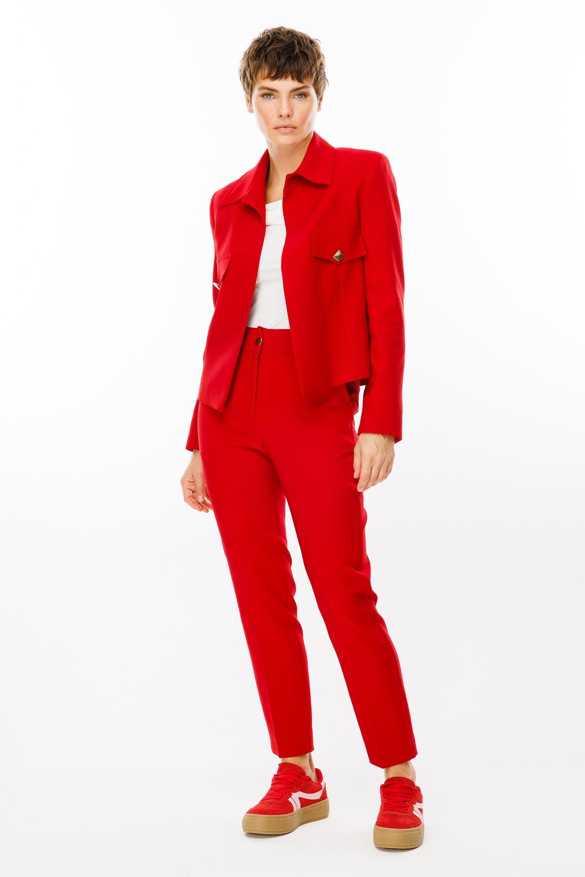 Modailgi  Pens ve Kapak Detaylı Kısa Ceket Kırmızı