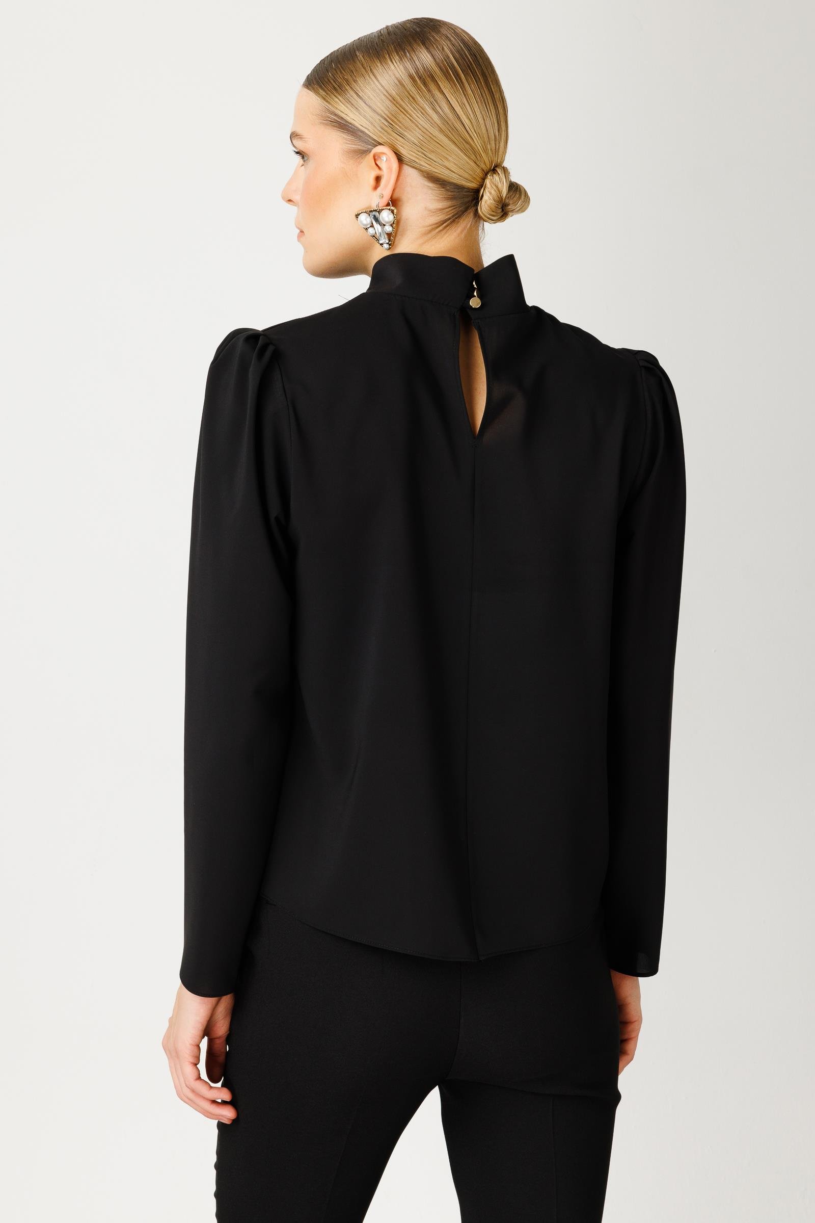 Modailgi  Pile Detaylı Anvelop Bluz Siyah
