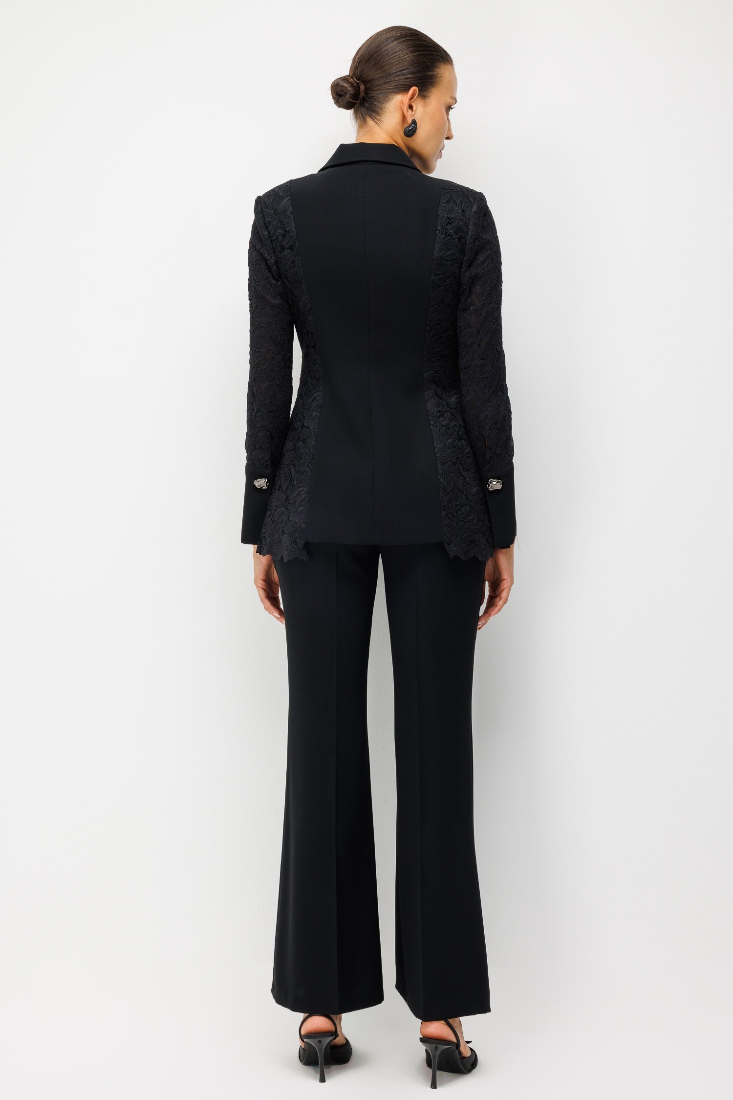 Modailgi  Pile Detaylı Dantelli Kruvaze Ceket - 45059 Siyah
