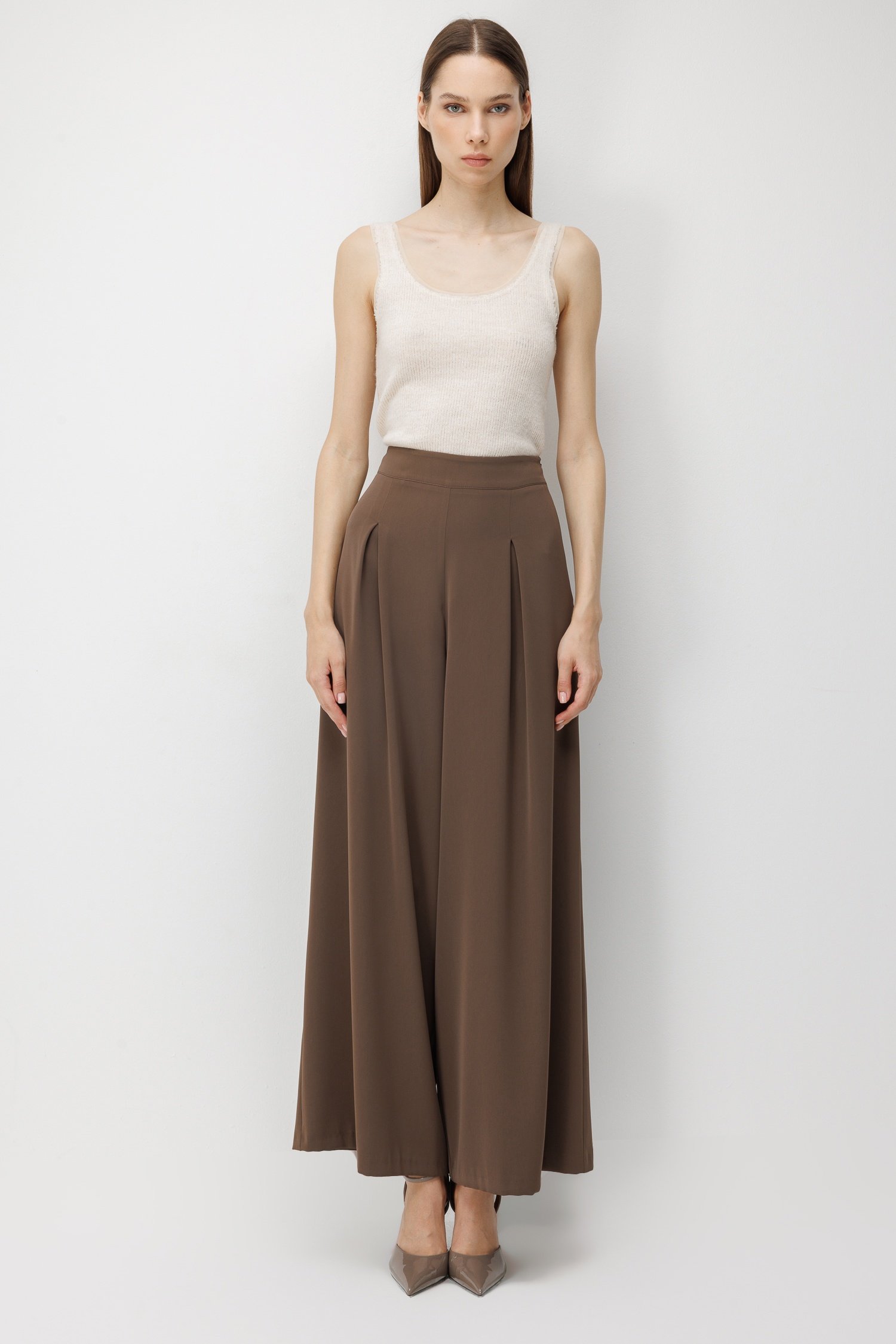 Modailgi  Pile Detaylı Geniş Paça Pantolon - 15131 Vizon