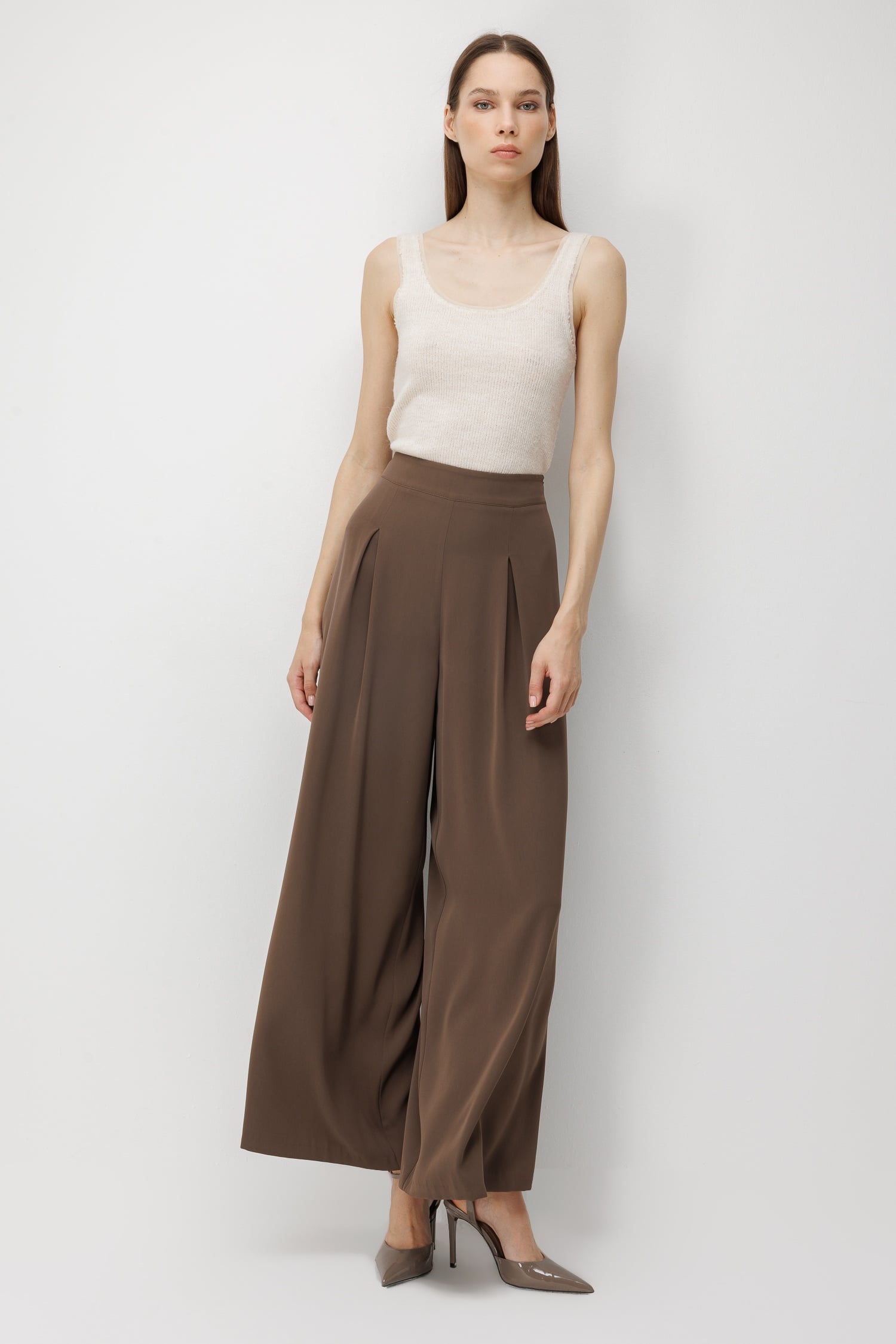 Modailgi  Pile Detaylı Geniş Paça Pantolon - 15131 Vizon
