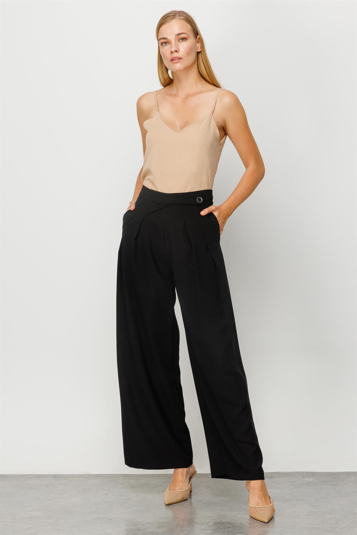 Modailgi  Pile Detaylı Pantolon Siyah