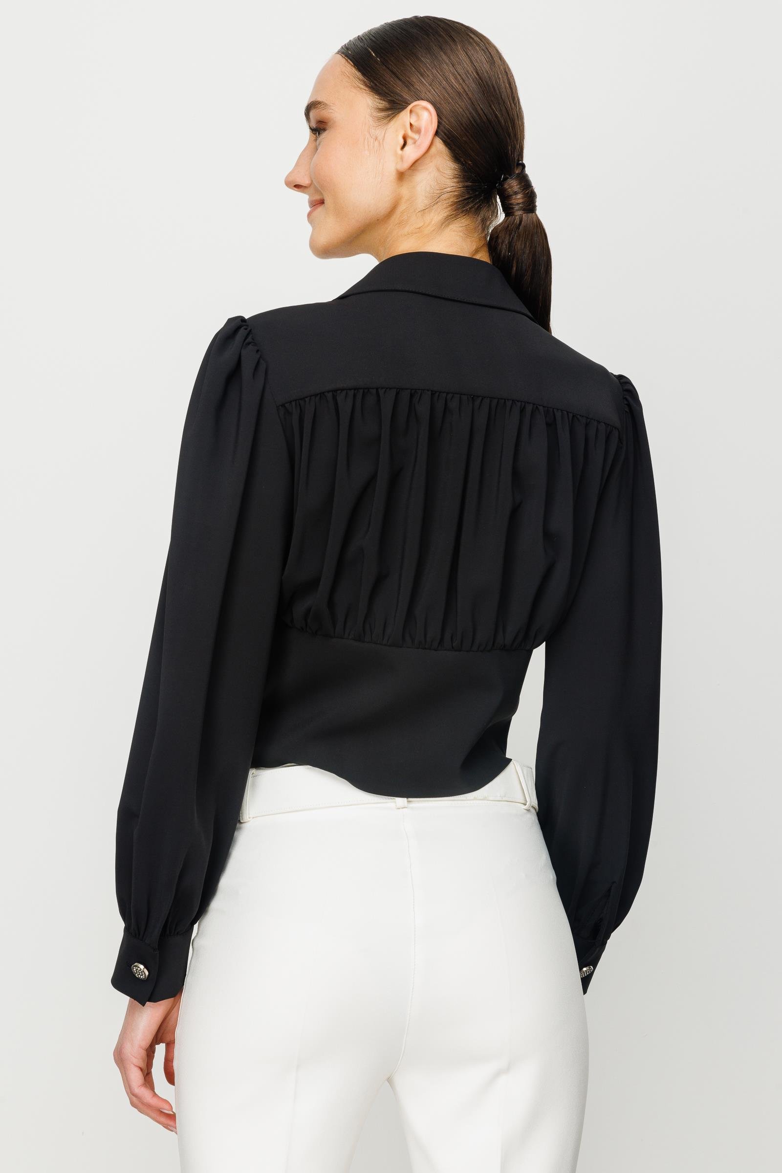 Modailgi  Pileli Crop Bluz Siyah