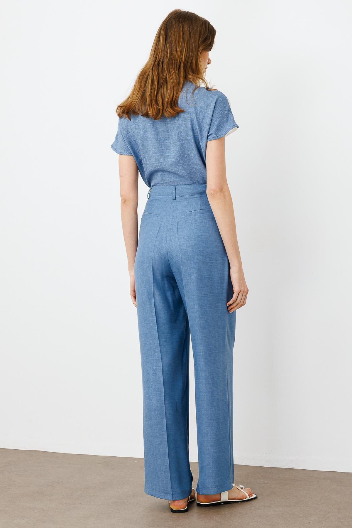 Modailgi  Pileli Yandan Cepli Palazzo Pantolon -1556 İndigo