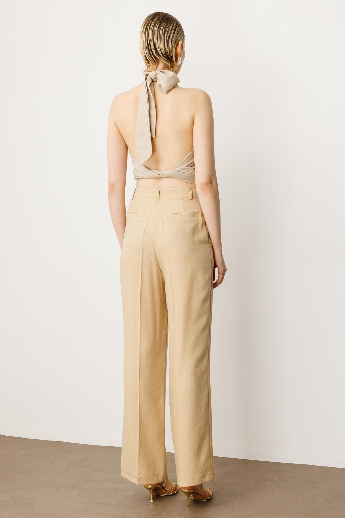 Modailgi  Pileli Yandan Cepli Palazzo Pantolon -1556 Bej